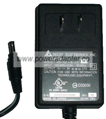 DELTA ELECTRONICS, INC. ADP-15GH B AC DC ADAPTER 5V 3A POWER SUP